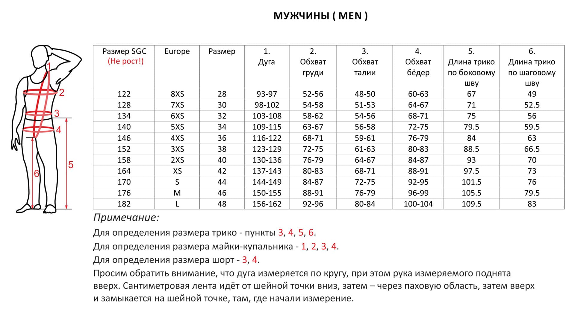 Трико борцовское Размерная сетка мужской